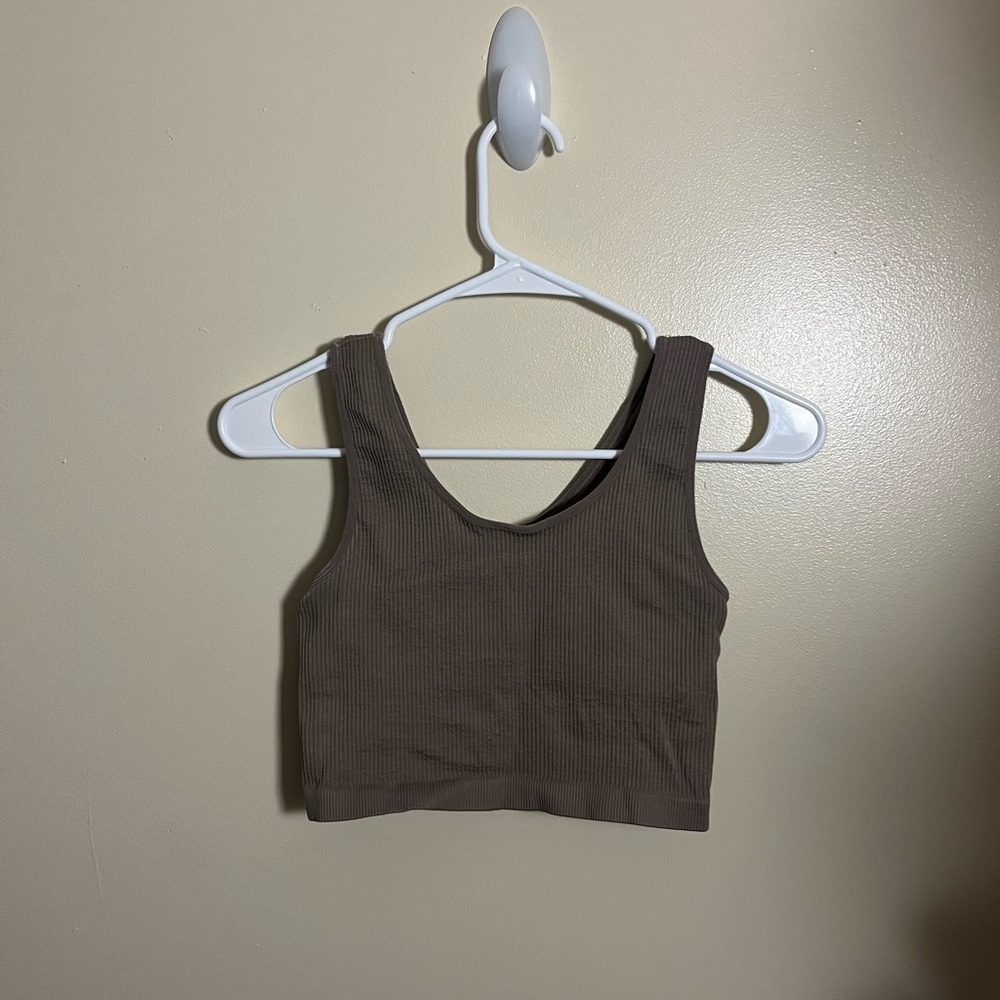 Brown ribbed crop top